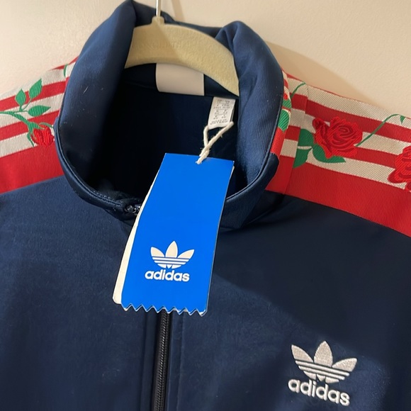 Rare ADIDAS track top . Beautiful blue with red roses on arms. - Picture 3 of 7